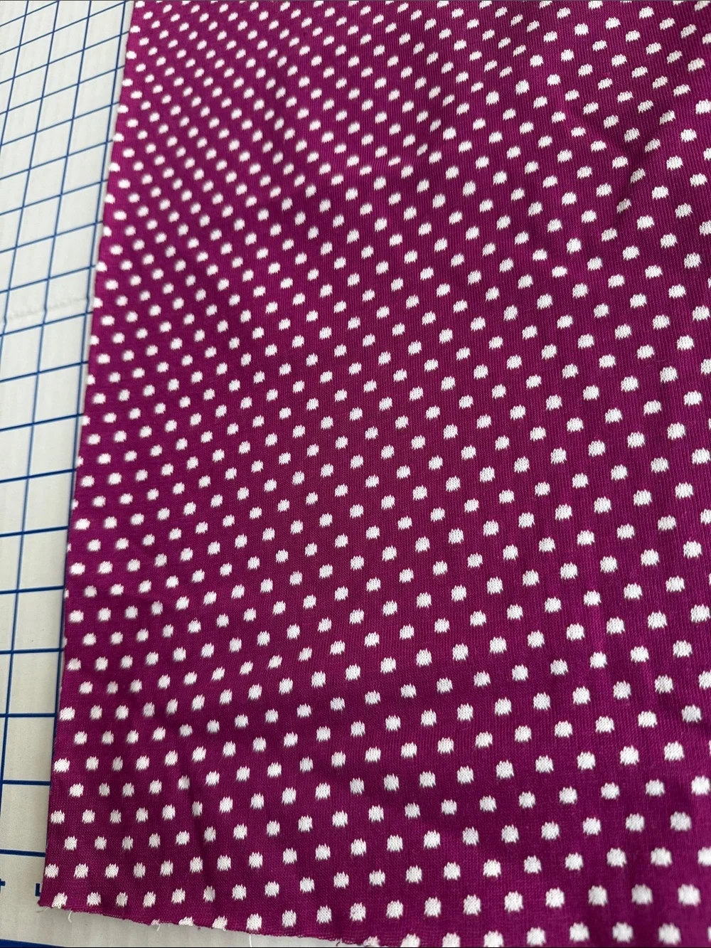 Vintage 60s 70s Tubular Polyester Knit Fabric Berry White Dot 1 3/4 Yards